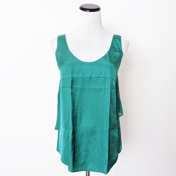 ♡ Kai-aakmann Green Satin Chiffon Layered Top ♡ - Picture 4 of 5